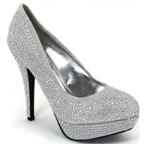 Pierre Dumas Shoes - Pierre Dumas Rhinestone Silver Platform Pumps